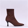 Miss Elastic High Heel Point Ankle Boot - Brown Stretch
